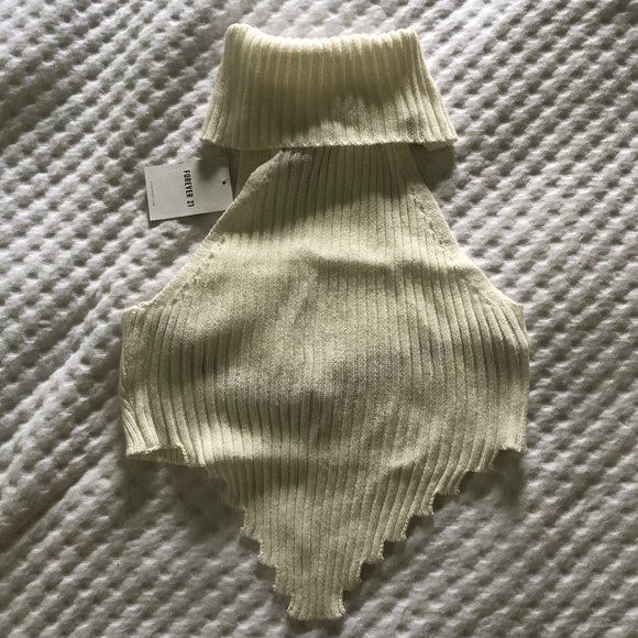 Forever 21 Sweater-Knit Turtleneck Crop Top - White - Size Small - Picture 3 of 4